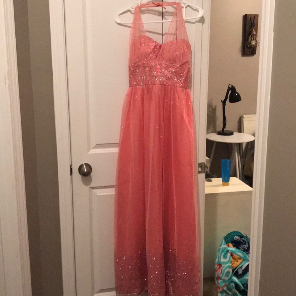 Coral Glitter Prom Dress